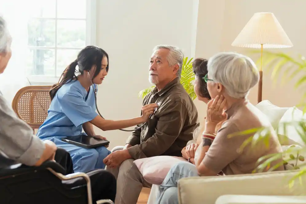 Caregiver attending health of the elderly