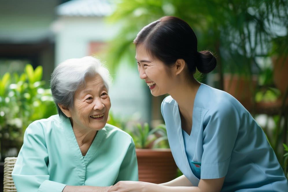 Caretaker tending the elderly
