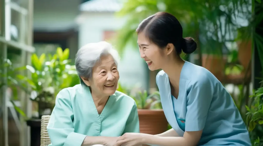 Caretaker interacting with the elderly